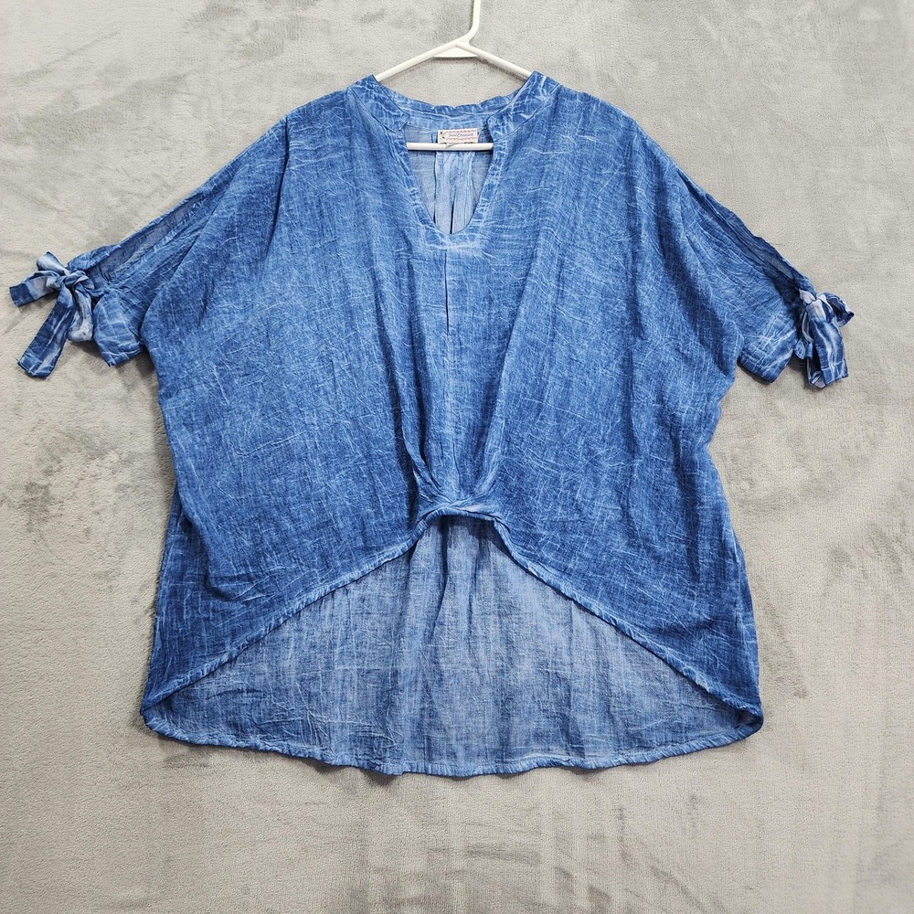 Vintage Just Cruising Top Womens 2X Blue Cold Shoulder High Low Tunic Lagenlook